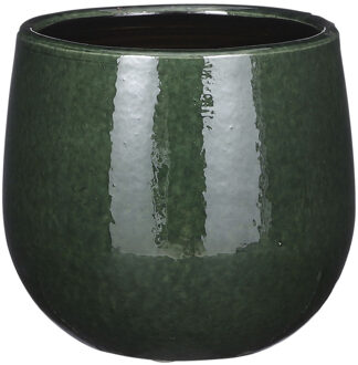 Mica Decorations Plantenpot/bloempot keramiek donkergroen speels licht gevlekt patroon - D14/H12 cm