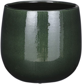 Mica Decorations Plantenpot/bloempot keramiek donkergroen speels licht gevlekt patroon - D21/H19 cm
