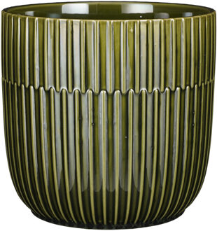 Mica Decorations Plantenpot/bloempot - keramiek - groen - stripes patroon - D19 x H18 cm