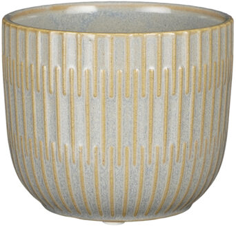 Mica Decorations Plantenpot/bloempot keramiek lichtgrijs stripes patroon - D11/H9 cm