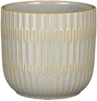 Mica Decorations Plantenpot/bloempot keramiek lichtgrijs stripes patroon - D12.5/H11 cm