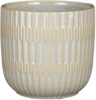 Mica Decorations Plantenpot/bloempot keramiek lichtgrijs stripes patroon - D14/H13 cm