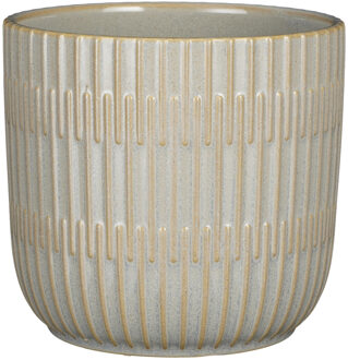 Mica Decorations Plantenpot/bloempot keramiek lichtgrijs stripes patroon - D17.5/H16 cm