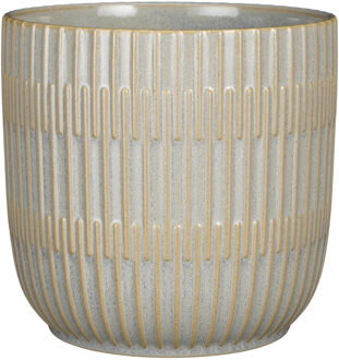 Mica Decorations Plantenpot/bloempot keramiek lichtgrijs stripes patroon - D19/H18 cm