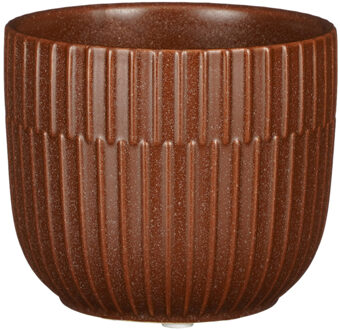 Mica Decorations Plantenpot/bloempot keramiek mat bruin stripes patroon - D11/H9 cm