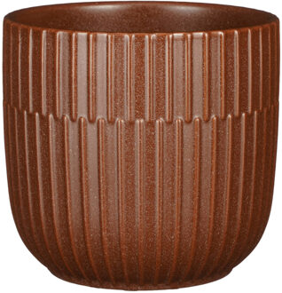 Mica Decorations Plantenpot/bloempot keramiek mat bruin stripes patroon - D14/H13 cm