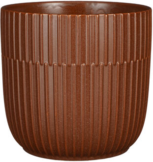Mica Decorations Plantenpot/bloempot keramiek mat bruin stripes patroon - D19/H18 cm