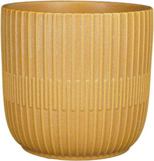 Mica Decorations Plantenpot/bloempot - keramiek - mat okergeel - stripes patroon - D19 x H18 cm