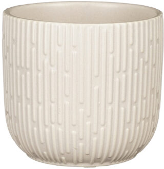 Mica Decorations Plantenpot/bloempot keramiek mat wit stripes patroon - D12.5/H11 cm