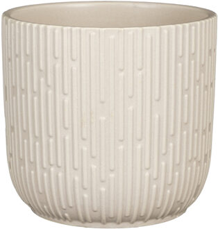 Mica Decorations Plantenpot/bloempot - keramiek - mat wit - stripes patroon - D17.5/H16 cm