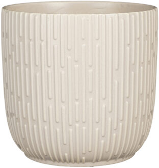 Mica Decorations Plantenpot/bloempot keramiek mat wit stripes patroon - D19/H18 cm