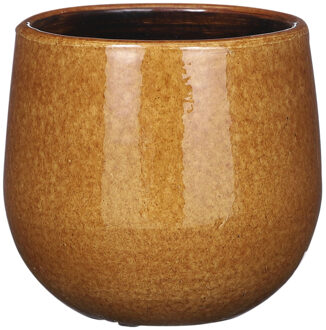 Mica Decorations Plantenpot/bloempot keramiek okergeel speels licht gevlekt patroon - D14/H12 cm