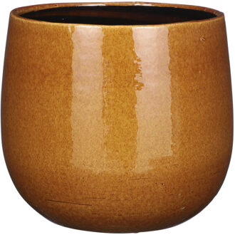 Mica Decorations Plantenpot/bloempot keramiek okergeel speels licht gevlekt patroon - D25/H20 cm