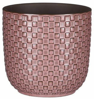 Mica Decorations Plantenpot/bloempot keramiek roze stijlvol patroon - D13.5 en H13 cm