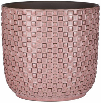 Mica Decorations Plantenpot/bloempot - keramiek - roze - stijlvol patroon - D17 x H16 cm