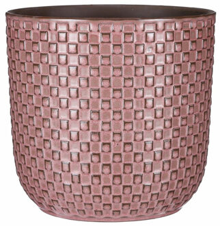 Mica Decorations Plantenpot/bloempot keramiek roze stijlvol patroon - D21.5 en H20.5 cm