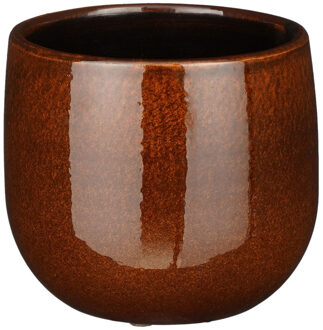 Mica Decorations Plantenpot/bloempot - keramiek - terra bruin glans/spotted- D14/H12 cm