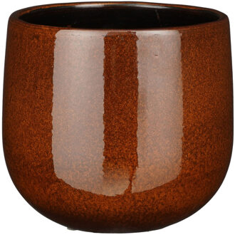 Mica Decorations Plantenpot/bloempot - keramiek - terra bruin glans/spotted- D18/H16 cm