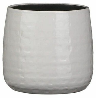 Mica Decorations Plantenpot/bloempot keramiek warm wit relief patroon - D15 en H13 cm