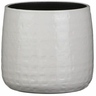 Mica Decorations Plantenpot/bloempot keramiek warm wit relief patroon - D17 en H15 cm