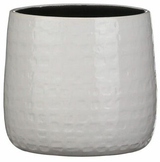 Mica Decorations Plantenpot/bloempot keramiek warm wit relief patroon - D19 en H17 cm