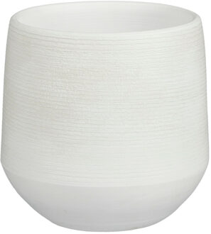 Mica Decorations Plantenpot/bloempot keramiek wit relief patroon - D19/H18 cm