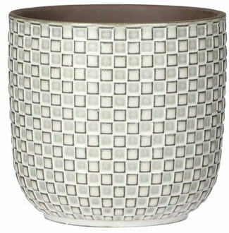 Mica Decorations Plantenpot/bloempot keramiek wit stijlvol patroon - D13.5 en H13 cm