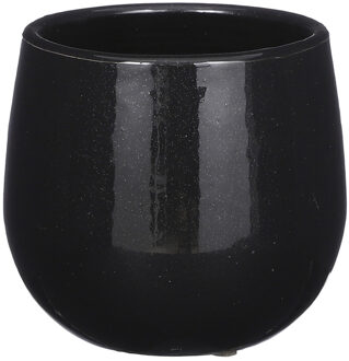 Mica Decorations Plantenpot/bloempot - keramiek - zwart - licht gevlekt - D14 x H12 cm