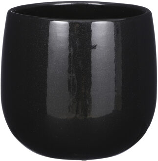 Mica Decorations Plantenpot/bloempot - keramiek - zwart - licht gevlekt - D21 x H19 cm