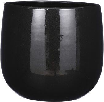 Mica Decorations Plantenpot/bloempot - keramiek - zwart - licht gevlekt - D29 x H25 cm