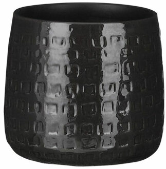 Mica Decorations Plantenpot/bloempot keramiek zwart relief patroon - D17 en H15 cm