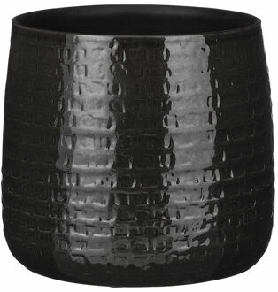 Mica Decorations Plantenpot/bloempot keramiek zwart relief patroon - D24 en H21 cm