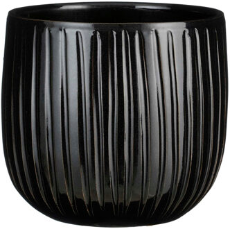Mica Decorations Plantenpot/bloempot keramiek zwart ribbels glans patroon - D21/H19 cm
