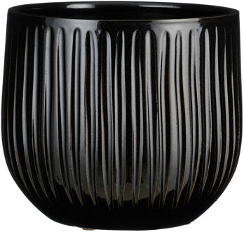 Mica Decorations Plantenpot/bloempot keramiek zwart ribbels glans patroon - D25/H20 cm