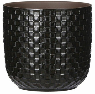 Mica Decorations Plantenpot/bloempot keramiek zwart stijlvol patroon - D13.5 en H13 cm