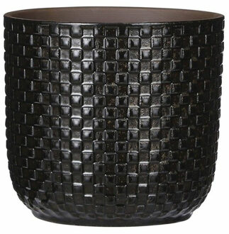 Mica Decorations Plantenpot/bloempot - keramiek - zwart - stijlvol patroon - D17 x H16 cm