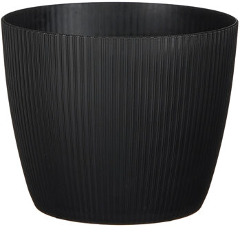 Mica Decorations Plantenpot/bloempot kunststof zwart ribbels patroon - D19/H19 cm