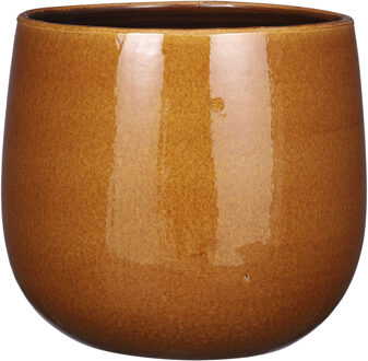 Mica Decorations Plantenpot/bloempot - okergeel - keramiek - gevlekt patroon - D29/H25 cm