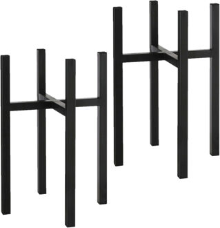 Mica Decorations Plantenpot/bloempot plantenstandaard/verhoger zwart metaal 34 x 49.5 cm - 2x