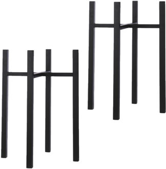 Mica Decorations Plantenpot/bloempot plantenstandaard/verhoger zwart metaal 37.5 x 71 cm - 2x