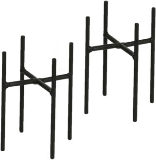 Mica Decorations Plantenpot/bloempot plantenstandaard/verhoger zwart metaal 8.5 x 9.5 cm - 2x