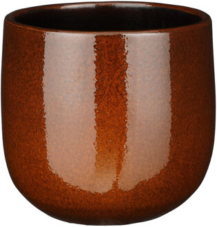 Mica Decorations Plantenpot/bloempot - terra bruin - D21 /H19 cm - keramiek - speels licht gevlekt patroon