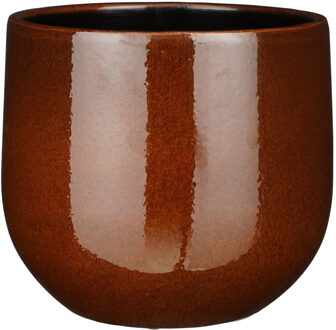 Mica Decorations Plantenpot/bloempot - terra bruin - D25/H20 cm - keramiek - speels licht gevlekt patroon