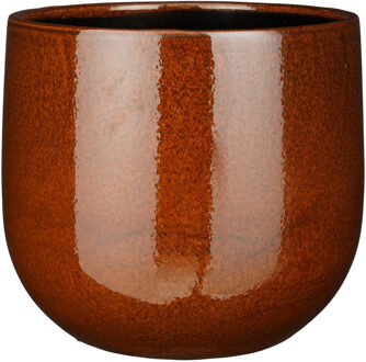 Mica Decorations Plantenpot/bloempot - terra bruin - D29/H25 cm - keramiek - speels licht gevlekt patroon