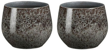 Mica Decorations Plantenpot/bloempot terracotta - 2x - antraciet - D16 x H13 cm - binnen