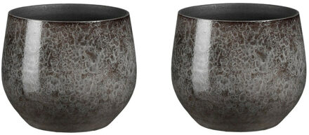 Mica Decorations Plantenpot/bloempot terracotta - 2x - antraciet - D19 x H17 cm - binnen