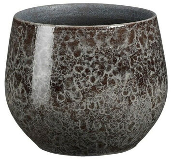 Mica Decorations Plantenpot/bloempot terracotta - antraciet - D16 x H13 cm - binnen