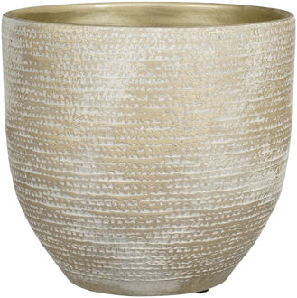Mica Decorations Plantenpot/bloempot - terracotta - champagne/wit flakes relief- D29/H26 cm
