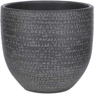 Mica Decorations Plantenpot/bloempot - terracotta - zwart/grijs flakes relief- D20/H18 cm