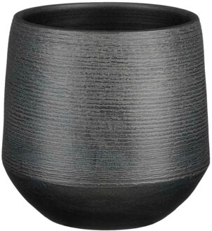 Mica Decorations Plantenpot/bloempot - terracotta - zwart - relief patroon - D19 x H18